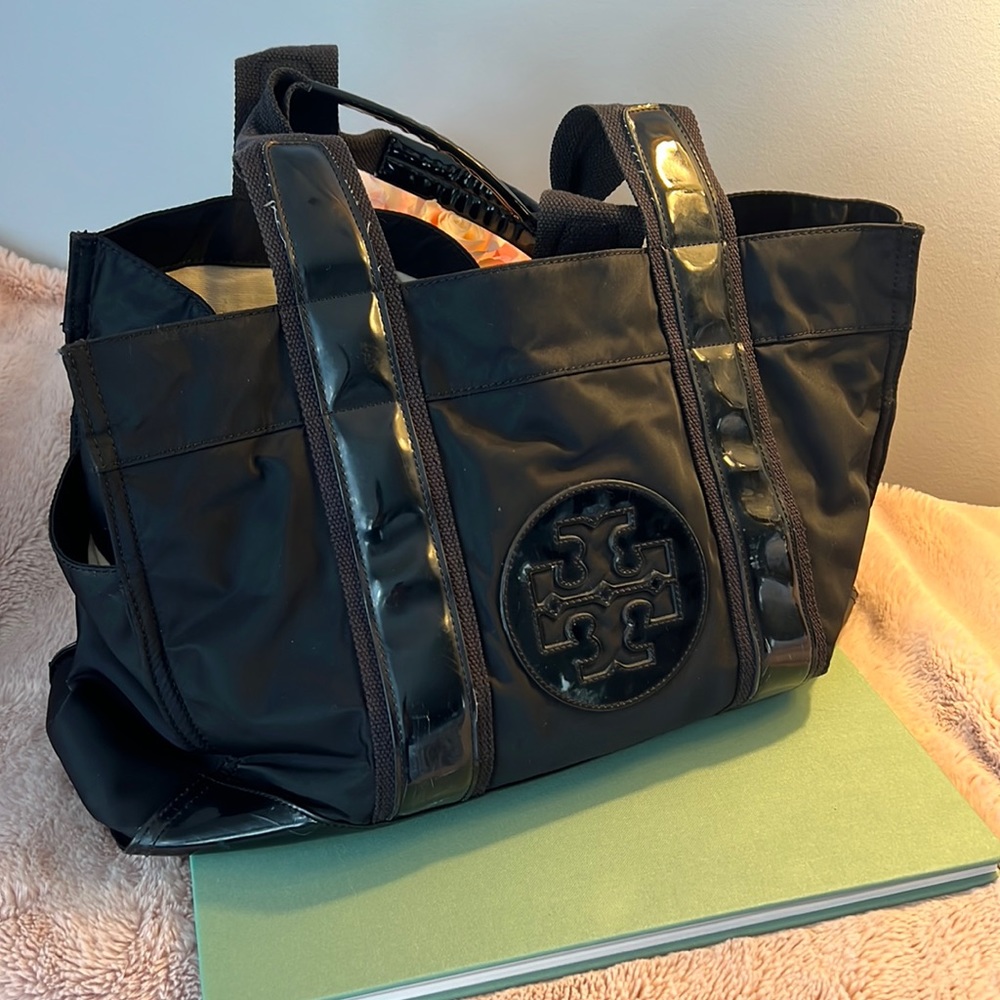 Tory Burch tote black nylon and patent